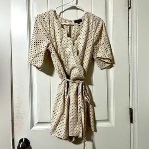 White and black polka dot scallop trim romper